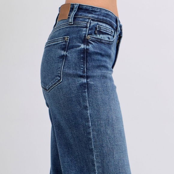 Judy Blue Mid-Rise Straight Leg Boyfriend Relaxed Jeans Raw Hem Denim Pants - Picture 6 of 16